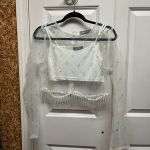 White Sheer Embellished Blouse